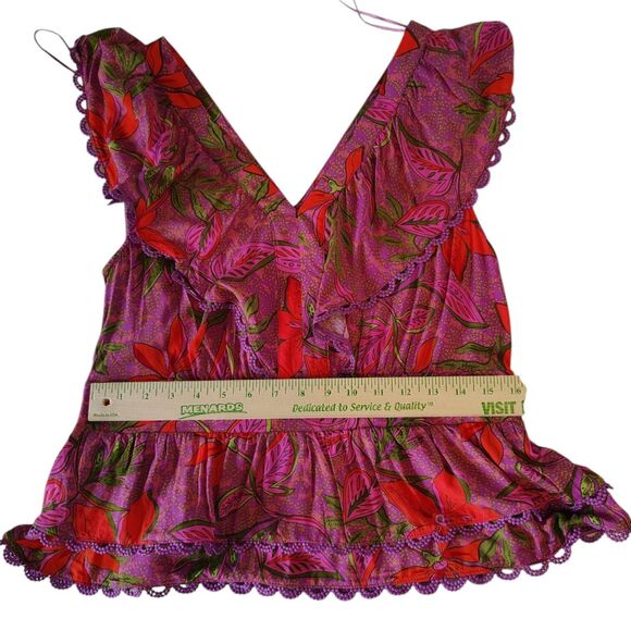 Rose & Olive Colorful Floral Sleeveless Lace and Ruffles Petalum Blouse Size 6 - Picture 6 of 8